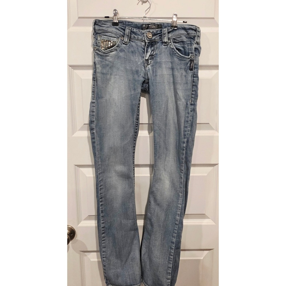 Silver Jeans Dawson Straight Leg Women 26 Light Wash Denim Western Boho Sequins